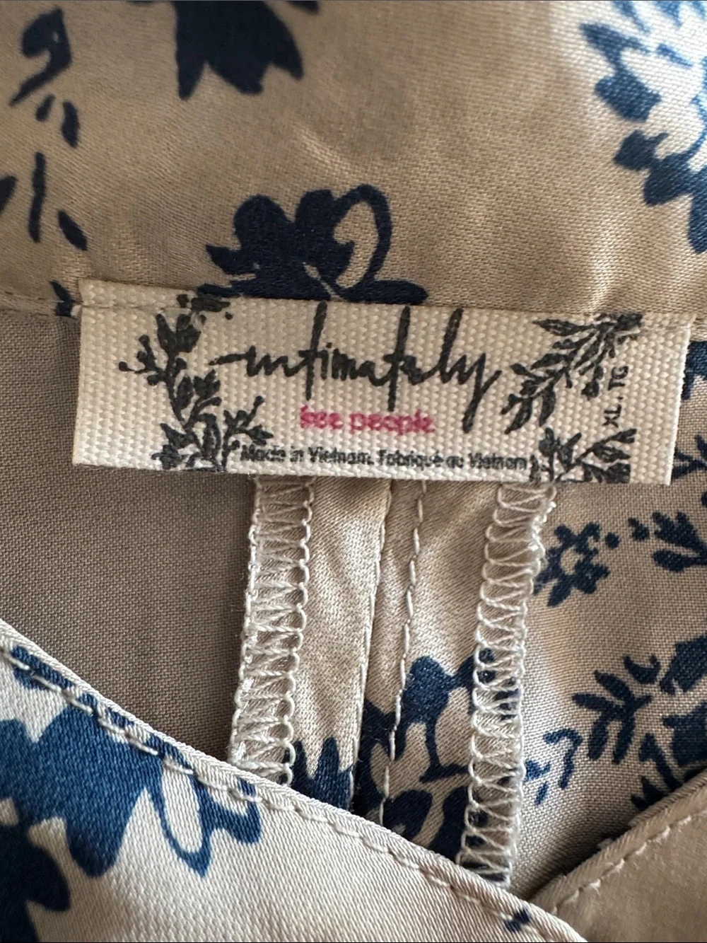 Free People Oversized White Tunic with Blue Floral Print, XL